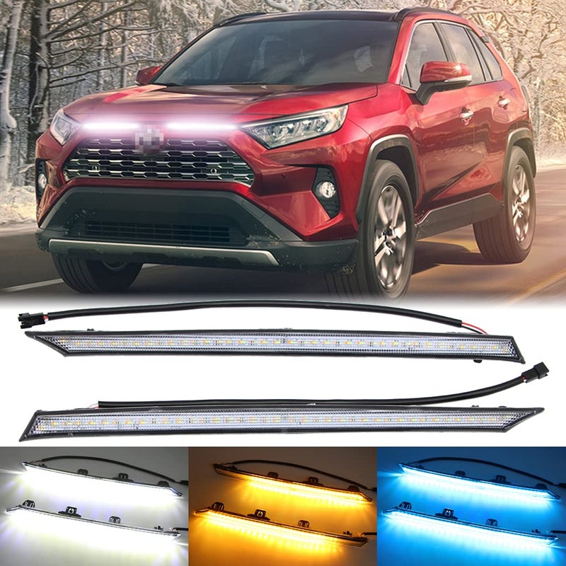 Dreamseek 3 Color LED DRL Daytime Running Light for Toyota RAV4 2019 2020 2021 2022 2023 Front Fog Grille Lamp with Dynamic Sequential Turn Signal - Image 1